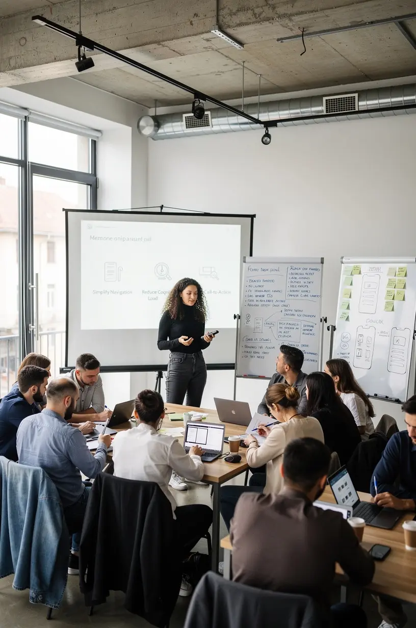 Persoană concentrată lucrând pe un dispozitiv mobil cu o interfață simplificată și intuitivă.